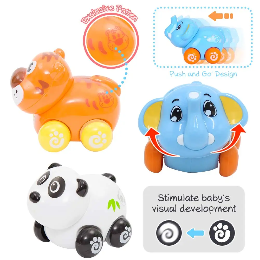 4pcs Push & Go Vehicles Sliding Animal Car, Adorable Animal Farm Zoo Toy, Gift for 1 2 3 4 Years Old Girls Boys Toddlers Kids