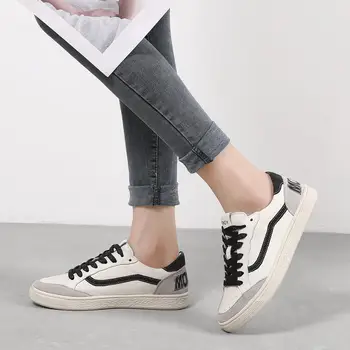 

3 Colors Women Casual Shoes Comfortable Gold Black Sneakers Fashion Lace-Up Leather Flats Shoes