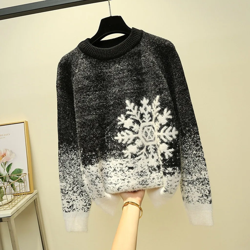 Womail Рождественский женский свитер с принтом, мягкий вязаный женский свитер на ощупь, зимний свитер с круглым вырезом, пуловер, топы