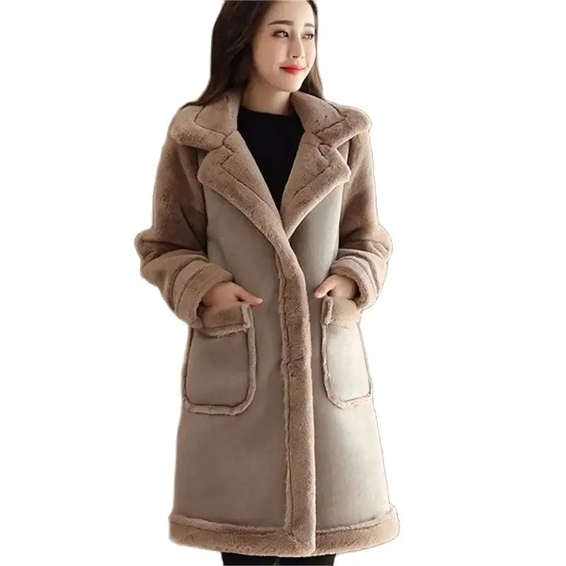 

Size 6XL 2022 Winter Warm Coat Plush Thick Lamb Wool Coat Women's Long Velvet Deerskin Plush Fur Coat Female Warm Jackets