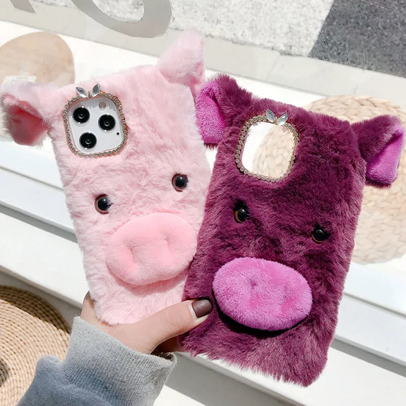 Furry Protective Phone Case for Motorola Moto C X4 E4 Plus E5 G5S G6 G7 Power G8 Z3 Play Shockproof Cover Soft Shell Cute Pig | Мобильные