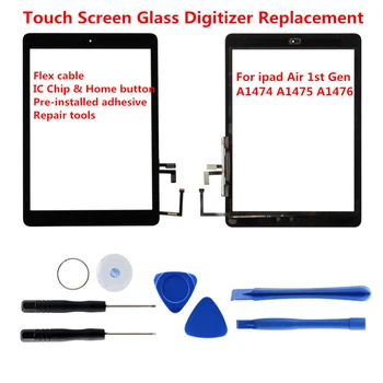 

1Pcs New replacement for iPad Air 1 Touch Screen for iPad 5 A1474 A1475 A1476 Digitizer and Home Button Front Glass Panel Replac