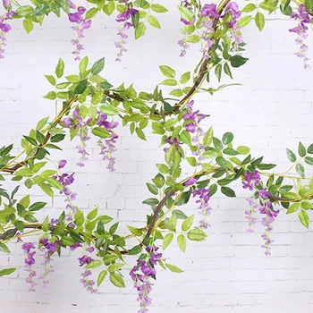 

4pcs 2m Artificial Flowers Wisteria Garland Vine Rattan Hanging Wedding Decor Contains 96 Pcs Flower Heads