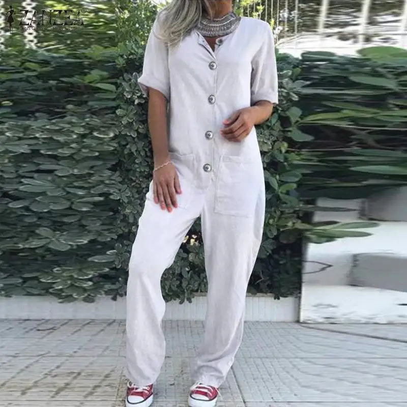 Plus Size Jumpsuits Women's Summer Pants ZANZEA Fashion Button Overalls Casual Short Sleeve Rompers Female Solid Shirt Playsuits Plus Size Jumpsuits Women's Summer Pants ZANZEA Fashion Button Overalls Casual Short Sleeve Rompers Female Solid Shirt Playsuits