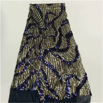

Lake blue 2019 Nigeria Latest Design Velvet Lace Fabric 5 Yards/pcs High Quality African Lace With Color Sequins For Party Dress
