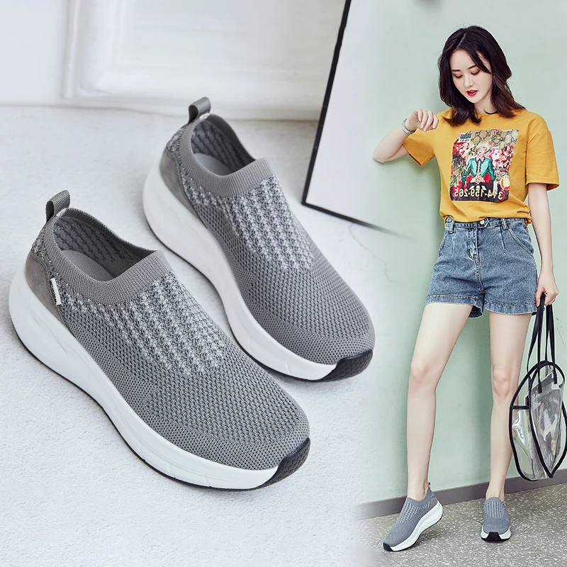 Новинка; тканые кроссовки; женская спортивная обувь на толстой подошве; женская повседневная обувь для прогулок и путешествий; Zapatillas Deporte
