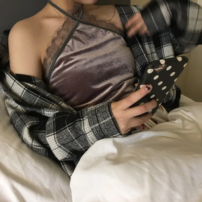 ArtSu велюровый кружевной кроп топ с бретелькой на шее Camis без рукавов с открытыми плечами открытая спина сексуальные топы фиолетовая Осенняя уличная одежда ASVE20810