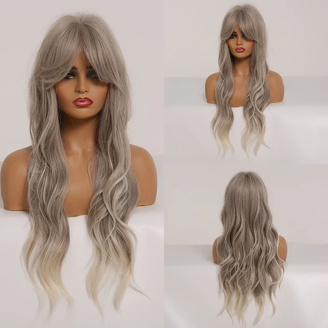 ALAN EATON Long Ombre Light Ash Brown Blonde Wavy Wig Cosplay Party Daily Synthetic Wig for Women High Density Temperature Fibre lc237-5