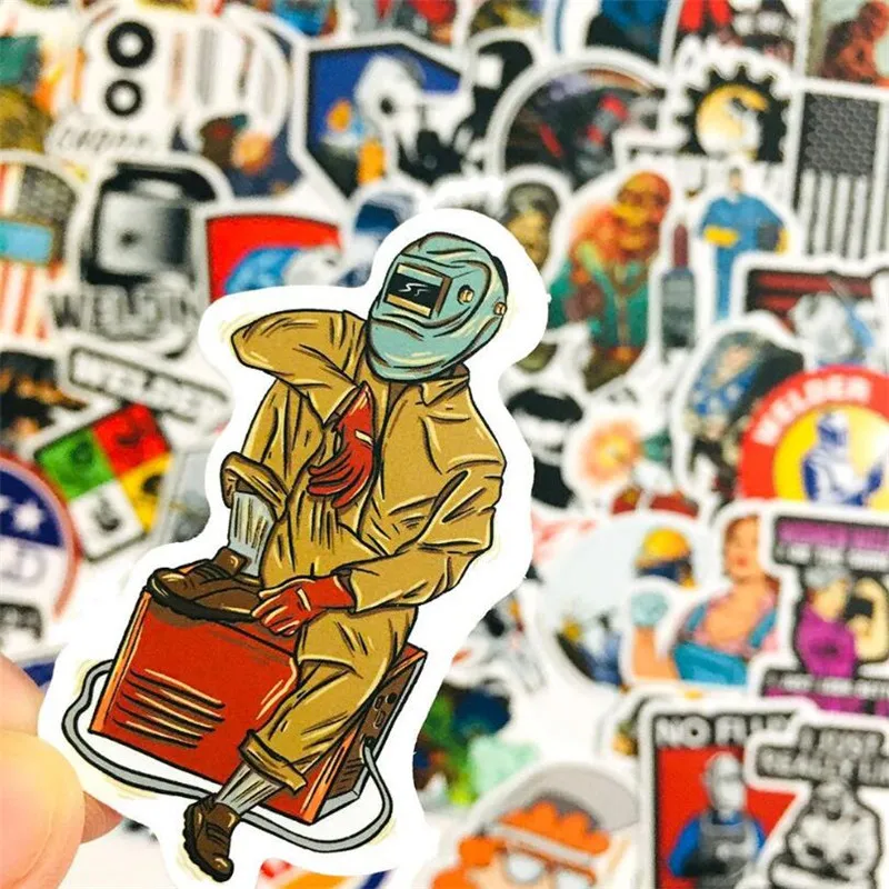 10/30/50PCS Hip Hop Punk Toolbox Car Phone Helmet Skull Welding Construction Hard Hat Wall Sticker Toy Wholesale