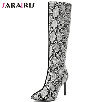 

SaraIris Snake Print High Heels Party Winter Boots Women Classic Boots Ladies Sexy Fashion Pointed Toe Zipper Shoes