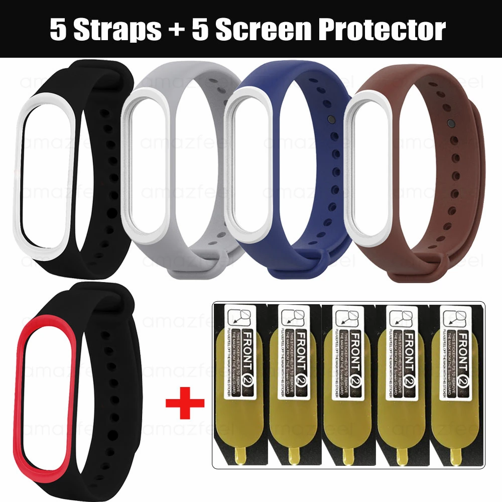 10 шт./упак. для Mi Band 4 ремешок силиконовый ремешок на запястье для Mi Band 4 3 Экран защитная пленка аксессуары браслет Miband 4 бретели для нижнего белья - Цвет: 5 straps and 5 Film