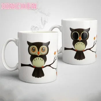 

XINCHEN Ceramic Owl Magic Color Change Milk Coffee Tea Mug Cup Mugs New Design Hot Cold Heat Sensitive Mug Best Gift