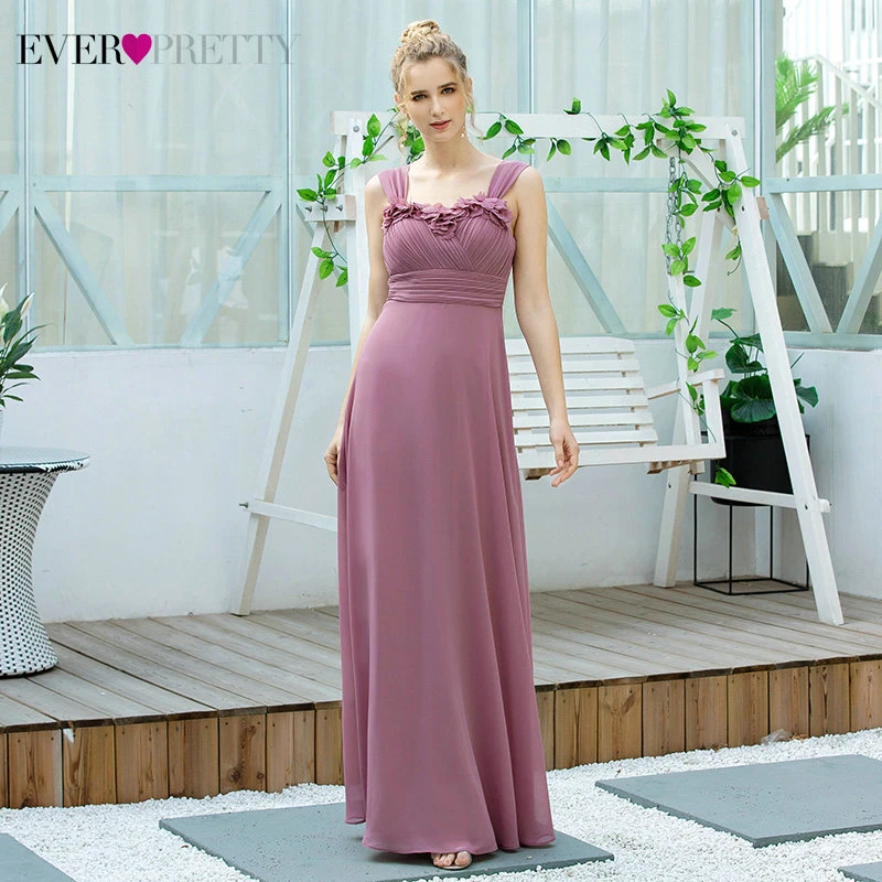 Dusty Pink Prom Dresses Ever Pretty Women Long A-line Chiffon Vestidos Elegant Sweetheart Evening Dresses Robe