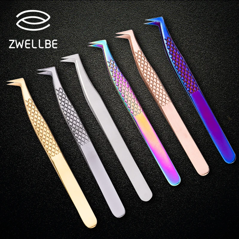 Mejor vendedor  100% de acero inoxidable para extensiones de pestañas, pinzas de alta calidad curvadas Premium, diseño antideslizante, mejorado YDwpegaBLwb