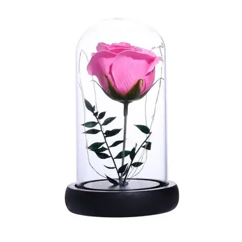 

Christmas Wedding Decorations,Valentines Day Gift Beauty And The Beast Rose In Glass Dome Artificial Flowers Red Fake Rose