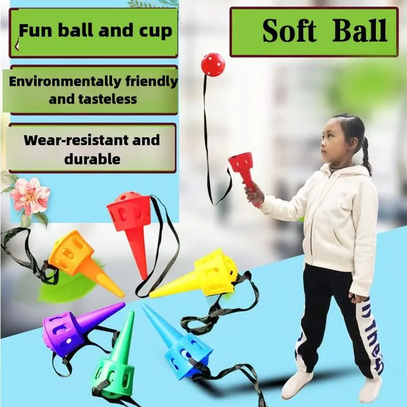 

Fun Ball and Cup Toy Set Children Outdoor Throw and Catch Ball Game Toy Softball for Beginner Kid Motor Skill Training equipment