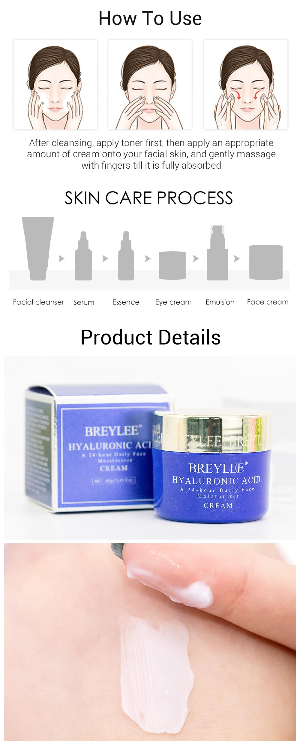 BREYLEE Hyaluronic Acid A 24-hour Daily Face Moisturizer Revolution Face Cream Skin Care The Ordinary Day And Night Cream       5