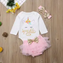 Emmababy, комплекты для маленьких девочек, для новорожденных девочек, осенняя одежда, единорог Длинный комбинезон с длинными рукавами, топы с