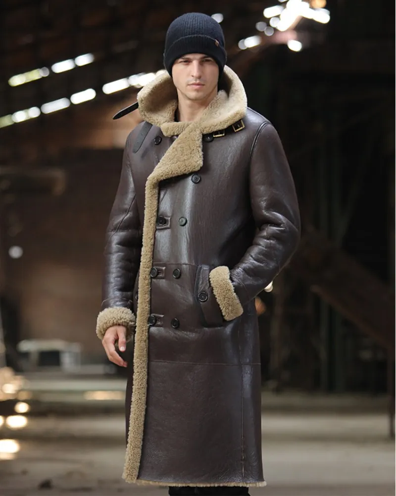 Dark Brown Натуральное меховое пальто для мужчин из овчины меховые пальто из натуральной кожи Верхняя одежда из натуральной кожи выше колена зимнее пальто из натуральной кожи большой размер 6XL - Цвет: Dark Brown