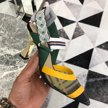 

Pumps Sexy Mesh Air Buckle Strap Women High Heels Luxury Design Strange Heels Party Dress Shoes Women