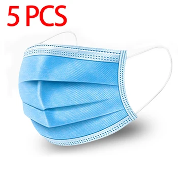 

5 Pcs Hot Sale 3-layer Mask Face Mouth Masks Meltblown cloth Masks Non Woven Disposable Anti-Dust Earloops Masks Fast delivery