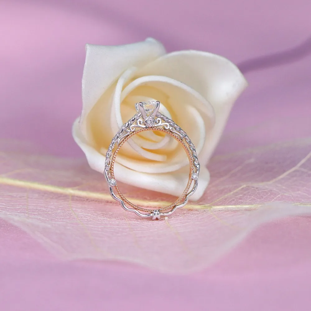 Doveggs Lab Created CVD бриллиант обручальное кольцо 14 к белое и розовое золото 0.6CT центр 5 мм DEF цвет кольцо с круглым бриллиантом для женщин