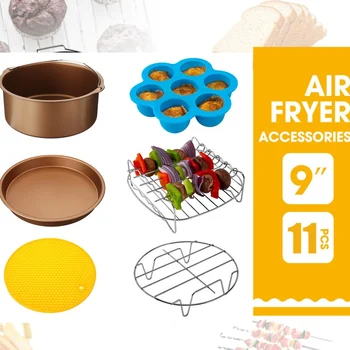 

11Pcs Air Fryer Accessories 9 Inch Fit for Air fryer 5.2-6.8QT Cake Baking Basket Pizza Plate Grill Pot Kitchen Cooking Tools