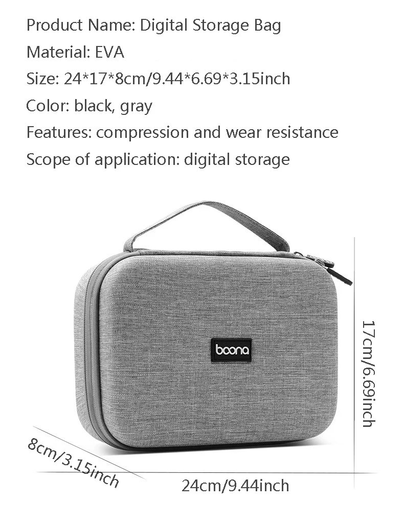 Description Picture 5 of itemCable Storage Bag Data Organizer For Notebook Power Bank Charger U Disk Earphones Electronic Accessories Black/Gray