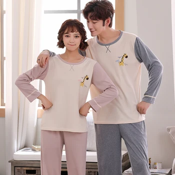 

Spring Autumn Pajamas For Couples Sleepwear Set Lovers Animal Cartoon M-4XL Long Sleeved Pyjamas for men women fashion Pijamas