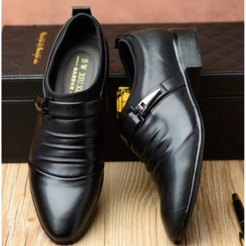 

Comfortable Flats Shoes Men Fashion British Style Leather Shoes Pointed Toe Simple Male Business Wedding Formal Dress Shoes