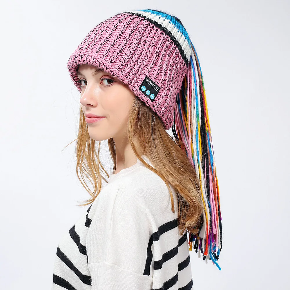 Pink JAYCOSIN шапка зимняя женская шапка Беспроводная Новинка Bluetooth умные шапки Лоскутные наушники с микрофоном - Цвет: Pink
