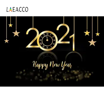 

Photo Background Happy New Year Of 2021 Gold Clock Star Polka Dot Party Festivals Poster Photography Backdrop For Photo Studio