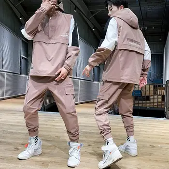 

Tracksuit Set Men Spring Autumn Sportswear Suit Hooded Sweatshirts+Pant Hip Hop Patchwork 2PC Set For Men Sweatsuit Clothing