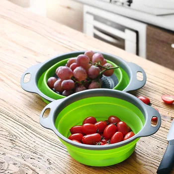 

Foldable Silicone Colander Vegetable Washing Basket Strainer Collapsible Drainer With Handle Kitchen Tools storage Fruit basket