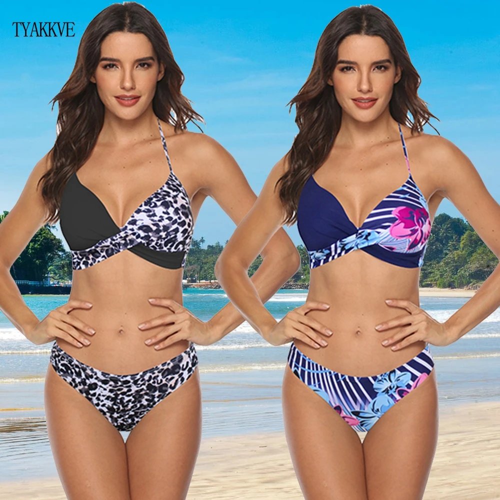 

TYAKKVE Sexy 2020 Bikini Set Swimwear Women Leopard Swimsuit Push Up Bikini Plus Size Bathing Suit Halter Beachwear Biquini 3XL