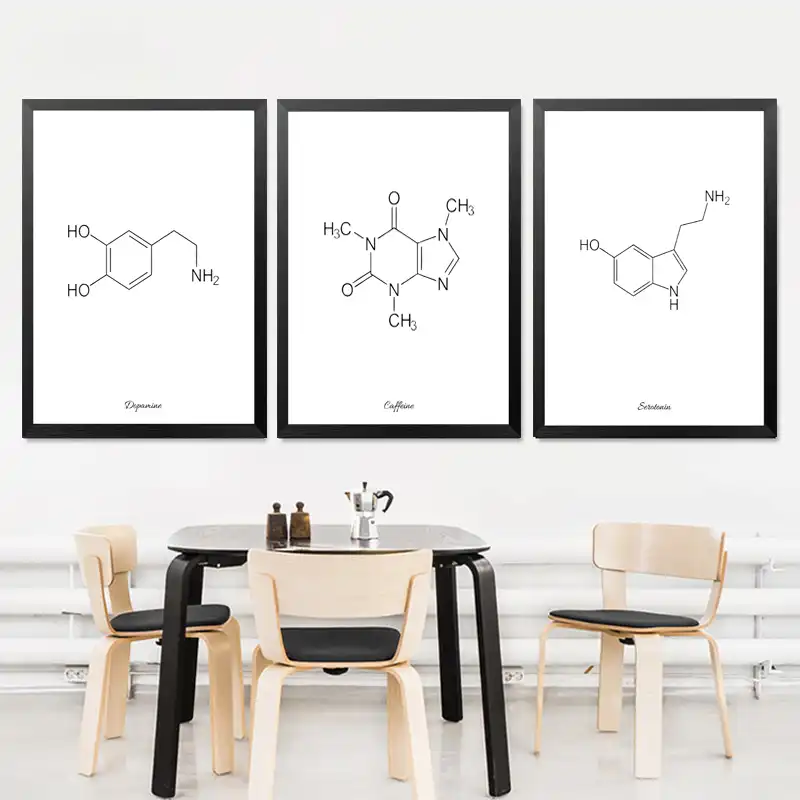 Cafeine Molecule Image Impression Cafe Citation Illustration Noir Blanc Impression Affiche Formule Chimique Toile Peinture Decoration Murale Hd2111 Aliexpress