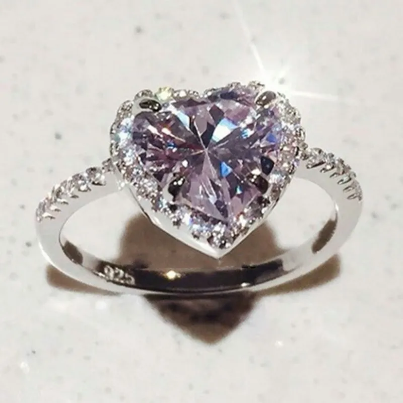 Модное кольцо в форме сердца, 925 пробы, серебро, AAAAA, кубический цирконий, обручальное кольцо, кольца для женщин, свадебные ювелирные изделия, подарок