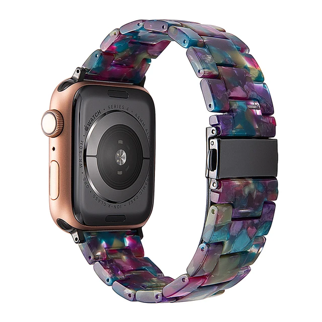 Resin strap for apple watch band 7 44mm 40mm 42mm 38mm 41 45mm correa transparent Loop watchband for iwatch 7 6 se series 5 4 3 Purple greenflower