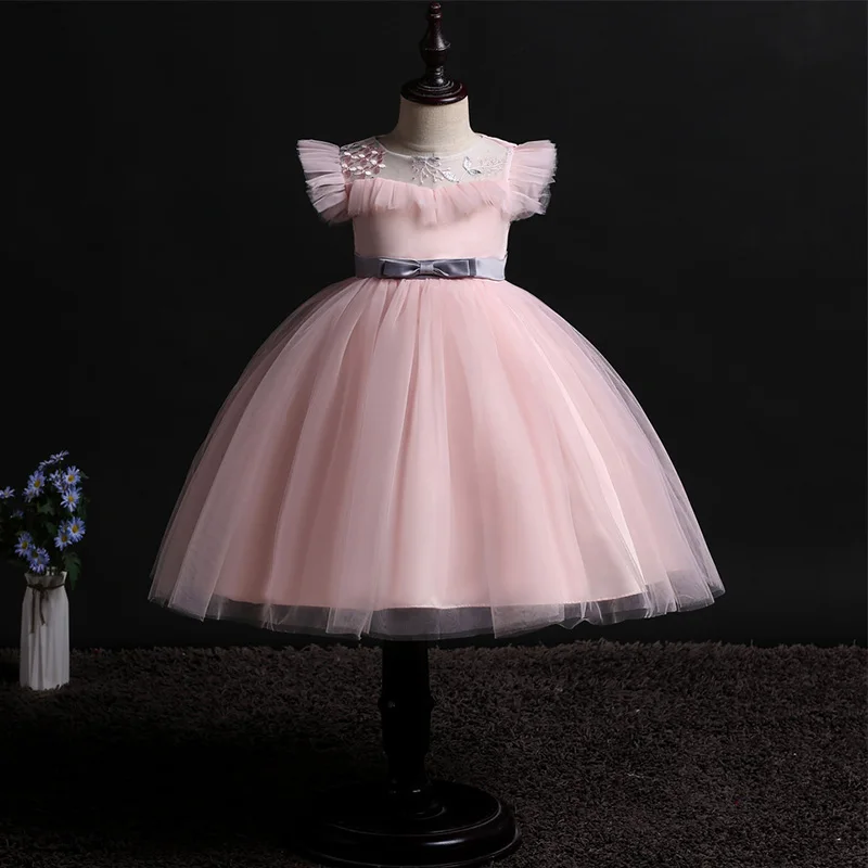 Skyyue/платье с цветочным узором для девочек на свадьбу, с вышивкой, фатиновый резервуар в виде шара, платье с круглым вырезом, без рукавов, с оборками, детское праздничное платье принцессы 837