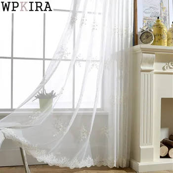 

Korean-Style High-End Pearl Embroidered Tulle Curtains Living Room Bedroom Balcony Custom Curtains wp226&40