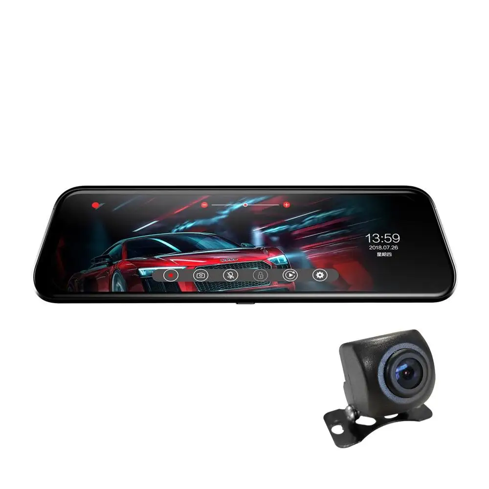 T12+ 9,66 дюймовый сенсорный экран DVR Автомобильная камера с двумя объективами видеорегистратор с режимом ночной съемки