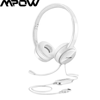 

Original TOP Mpow Wired Headphone USB/3.5mm Plug Noise Reduction Flexiable Microphone Headset For Skype Call Center Game