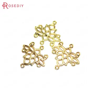 

(38567)10PCS 21MM 24K Champagne Gold Color Brass Lotus Flower Connect Charms Pendants High Quality Jewelry Making Supplies