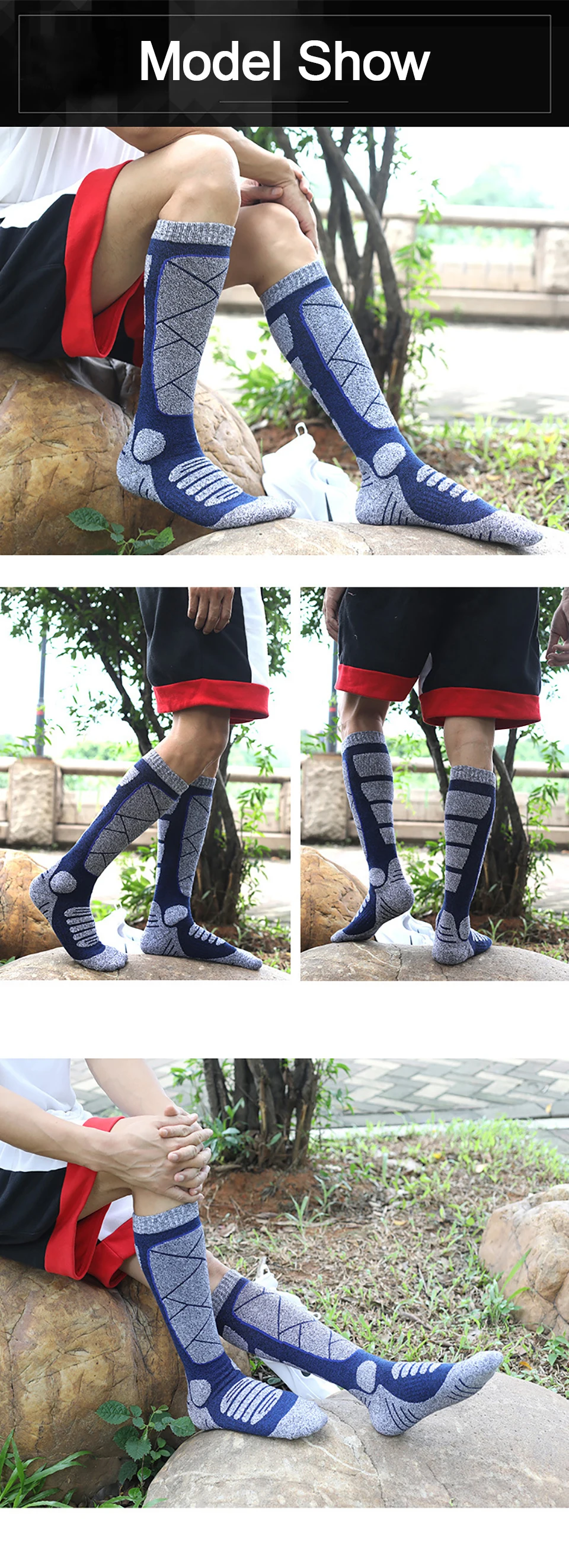 3 paires de chaussettes de ski thermiques épaisses unisexes