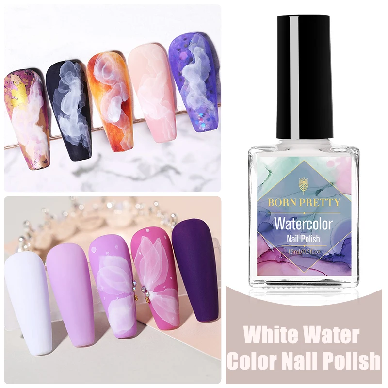 Акварельные чернила для ногтей BORN PRETTY белый лак с цветущим эффектом дизайн
