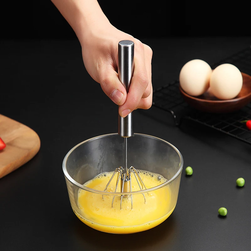1Pc Stainless Steel Egg Beater Manual Self Turning Whisk Semi-Automatic Egg Beater Hand Mixer Cream Blender Kitchen Baking Tools (2)