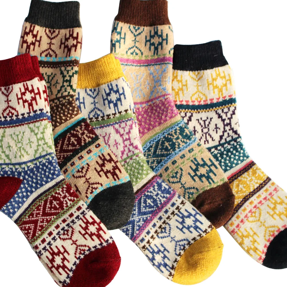 5 пар, зимние теплые женские вязаные подарочные цветные мягкие Рождественские Винтажные эластичные утолщенные осенние женские носки из искусственной шерсти