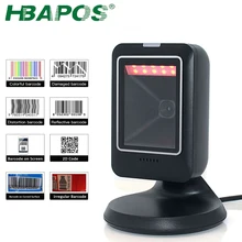 

HBAPOS 1D 2D Desktop Omnidirectional Barcode Scanner USB Wired Bar Code Reader Image Hand-Free for Supermarket Library Retail