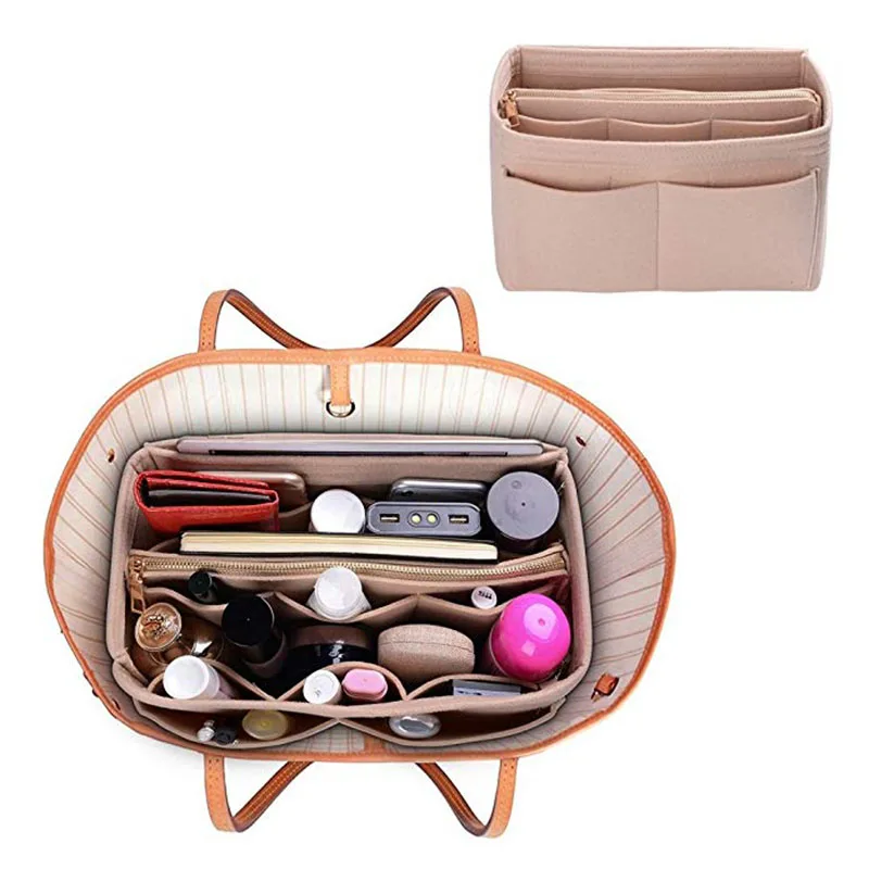 HHYUKIMI Brand Make up Organizer Felt Insert Bag For Handbag Travel Inner Purse Portable Cosmetic Bags Fit Various Brand Bags HHYUKIMI Brand Make up Organizer Felt Insert Bag For Handbag Travel Inner Purse Portable Cosmetic Bags Fit Various Brand Bags