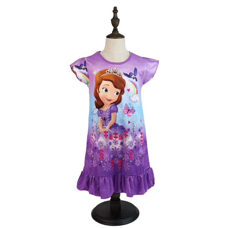 Детская одежда новое летнее платье принцессы с рисунком для маленьких девочек ночная рубашка - Цвет: Фиолетовый